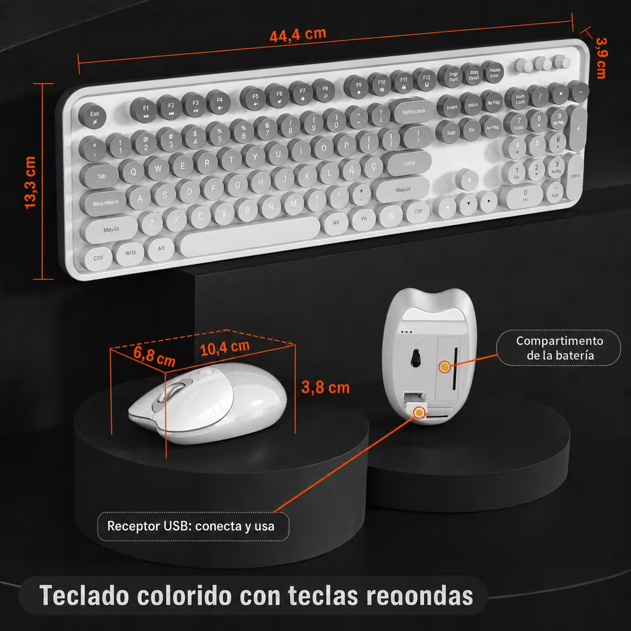 Combo Teclado y Mouse Recargable MOFii Sweet Pro – Dual Bluetooth + 2.4G | Retro Vintage Blanco-Gris | Para Ellas