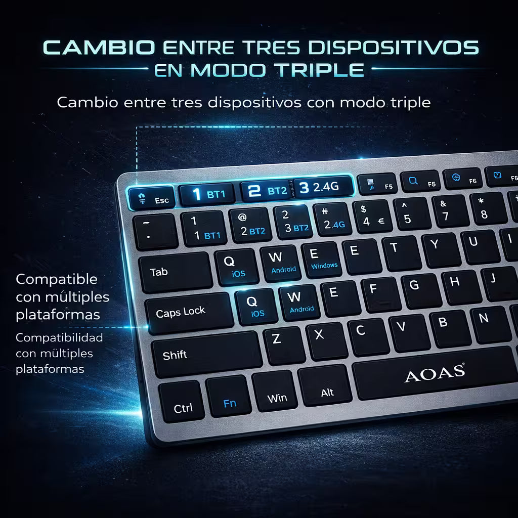 Combo Teclado y Mouse Inalámbrico AOAS A-1011B Recargable - 3 Modos Bluetooth 2.4G USB-C