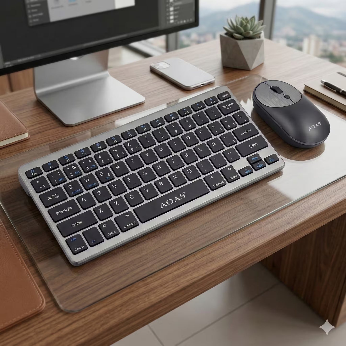 Combo Teclado y Mouse Inalámbrico AOAS A-1011B Recargable - 3 Modos Bluetooth 2.4G USB-C
