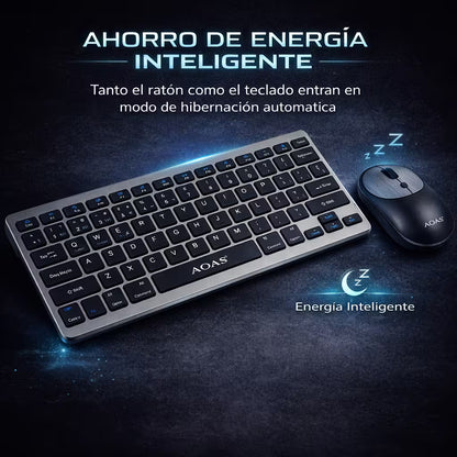 Combo Teclado y Mouse Inalámbrico AOAS A-1011B Recargable - 3 Modos Bluetooth 2.4G USB-C