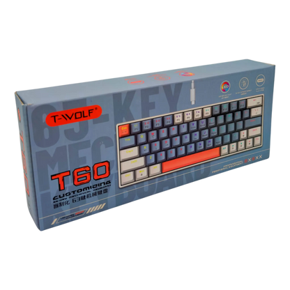 Teclado mecánico para juegos T-Wolf T60 60% RGB con cable GRIS-HABANO