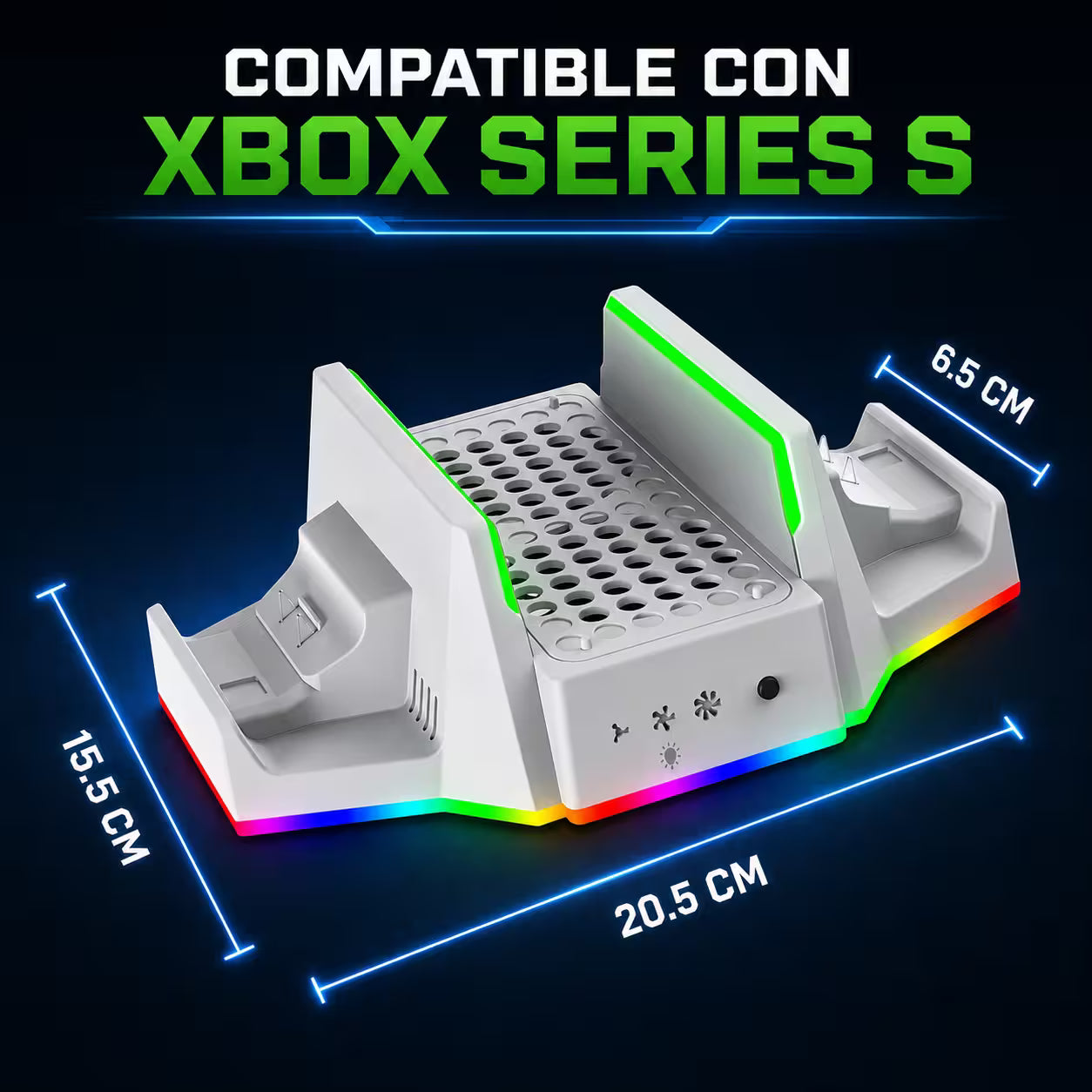 Base Vertical Multifuncional DOBE para Xbox Series S — RGB, Carga Dual y Refrigeración