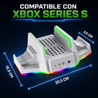 Base Vertical Multifuncional DOBE para Xbox Series S — RGB, Carga Dual y Refrigeración
