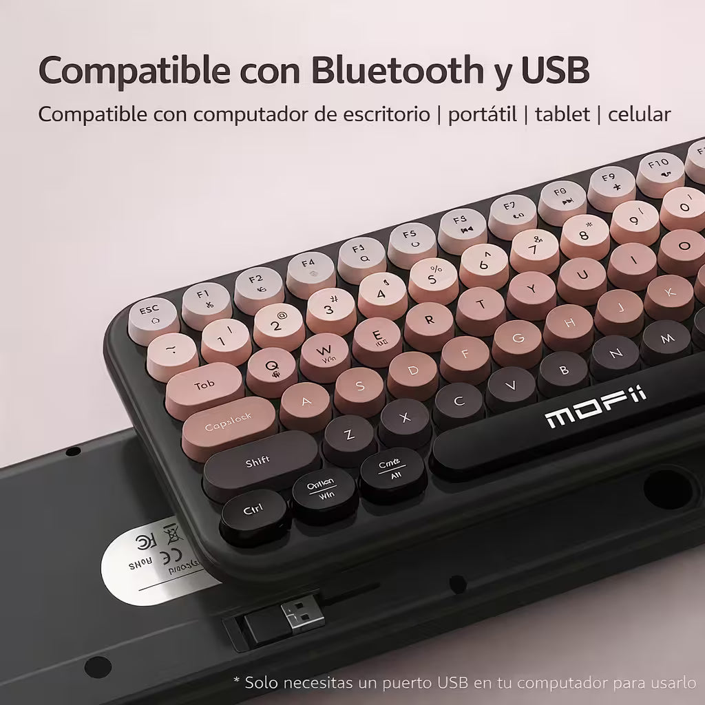 Teclado Inalámbrico Mofii Anni - Degradado Negro | 84 Teclas Redondas | Triple Conexión BT+2.4G | Osito Magnético