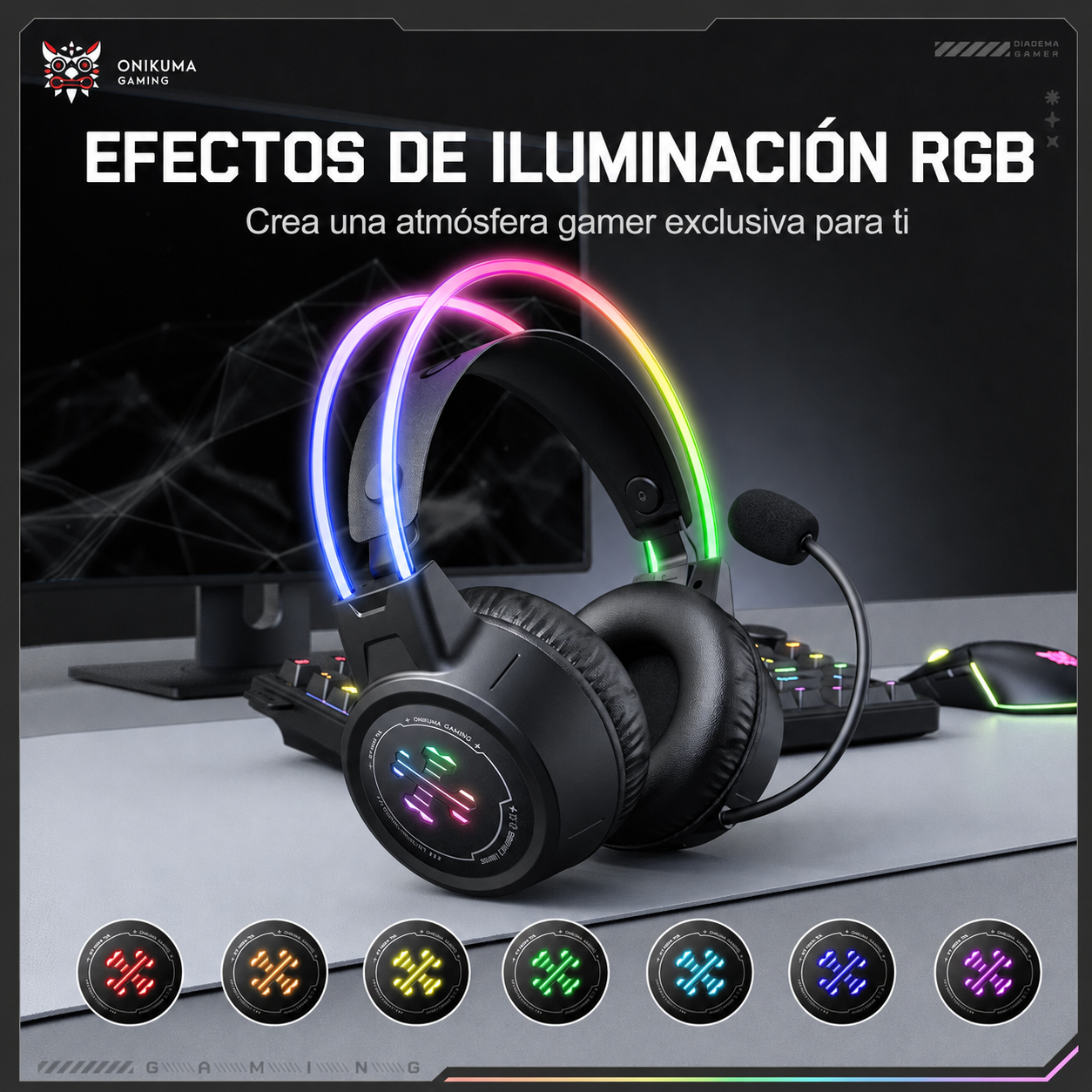 Diadema Gamer Inalámbrica Onikuma GT889 – Bluetooth 5.4 | 60H Batería | Tri-Modo 2.4G + BT + Cable | RGB | Mic Expuesto
