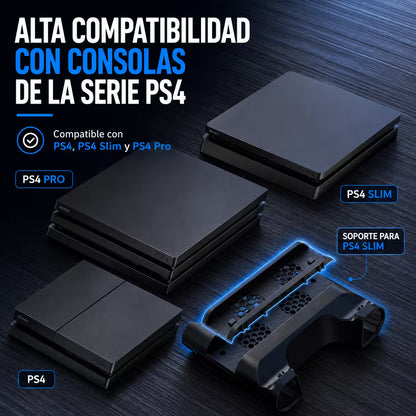 Base Cargadora y Refrigerante DOBE para PS4 | Ventilador + Carga Dual | PS4, Slim y Pro