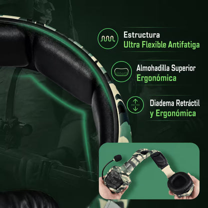 Diadema Gamer ONIKUMA K8 LED RGB Verde Camuflado - Micróf... - vista 4 diadema gamer audífonos