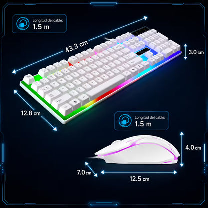 Combo Teclado y Mouse Gamer AOAS M-400 - Blanco | 104 Teclas RGB 1600 DPI USB