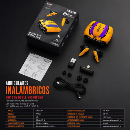 Audífonos Gamer ONIKUMA TX616 Bluetooth 5.4 + 2.4GHz con ENC y Estuche de Carga