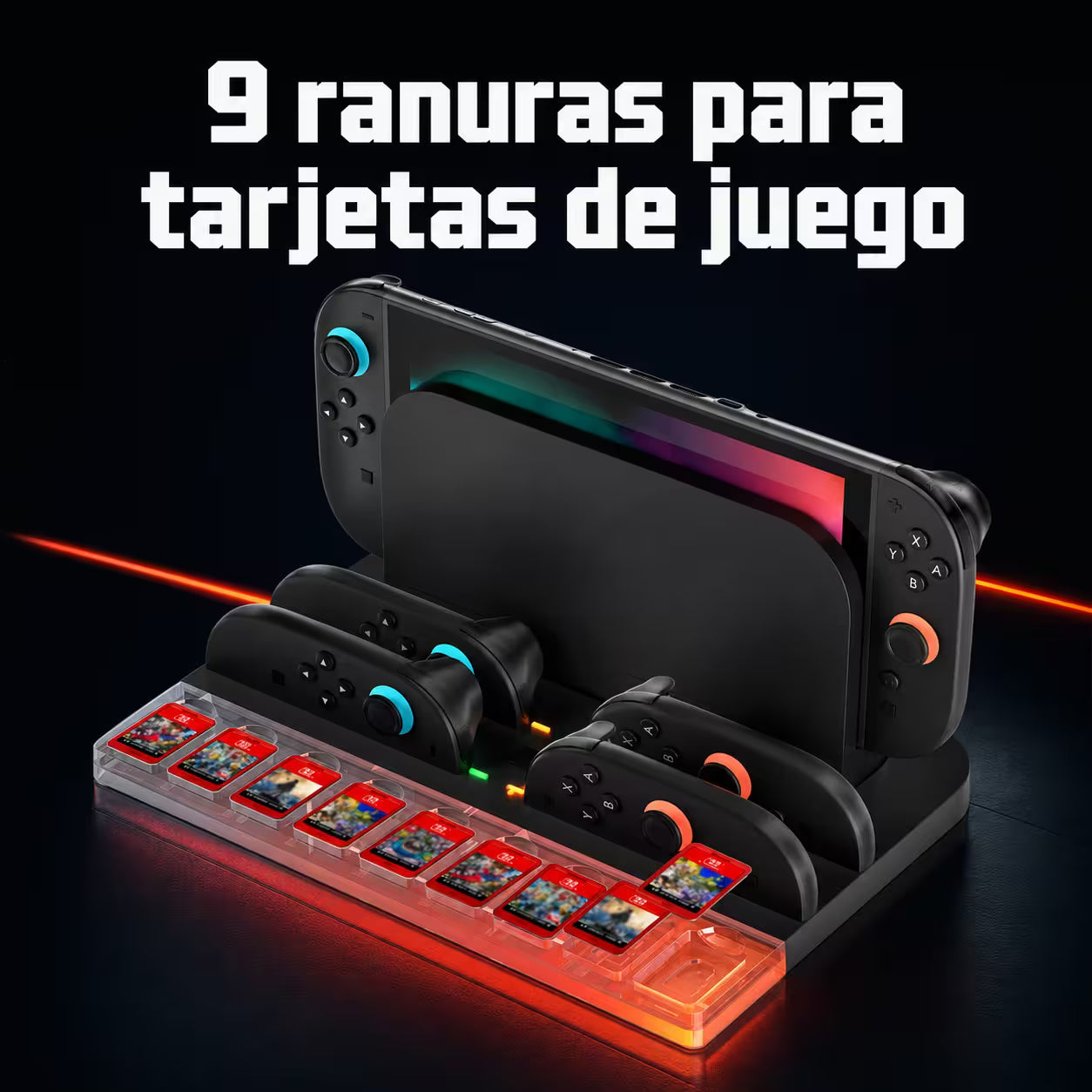 Base de Carga y Almacenamiento All-in-One Nintendo Switch 2 – RGB 7 Modos | 4 Joy-Con | 9 Tarjetas | USB