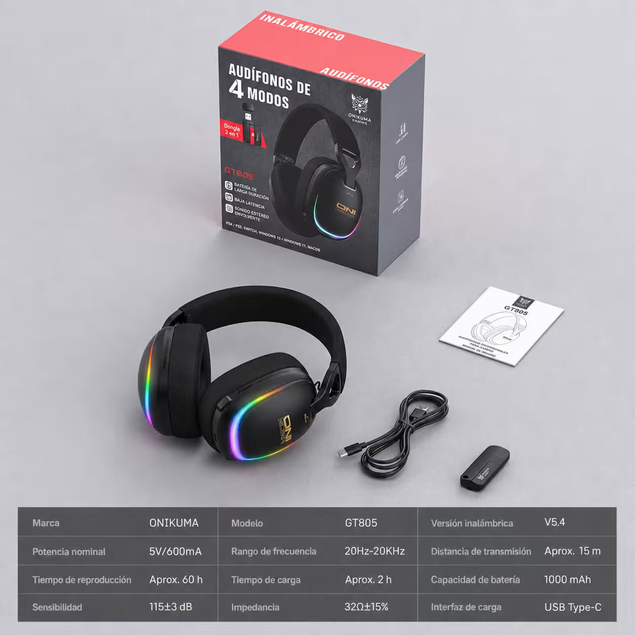 Audífonos Gamer Inalámbricos Onikuma GT805 - vista 14 diadema gamer audífonos