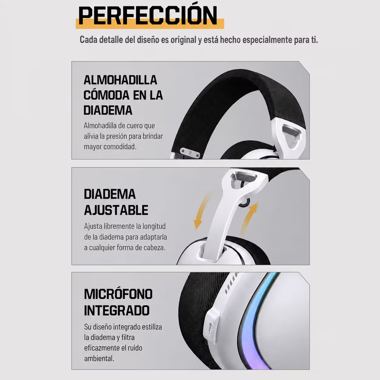 Audífonos Gamer Inalámbricos Onikuma GT805 Blanca| 4 en 1 | Mic Oculto ENC | 60H Batería | PS5, PC, Switch, Móvil