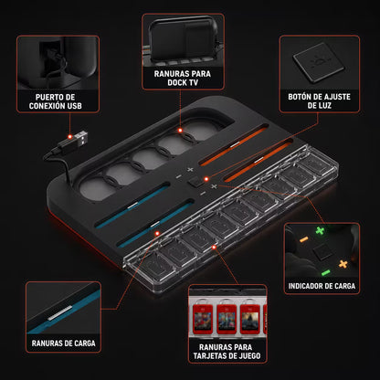 Base de Carga y Almacenamiento All-in-One Nintendo Switch 2 – RGB 7 Modos | 4 Joy-Con | 9 Tarjetas | USB