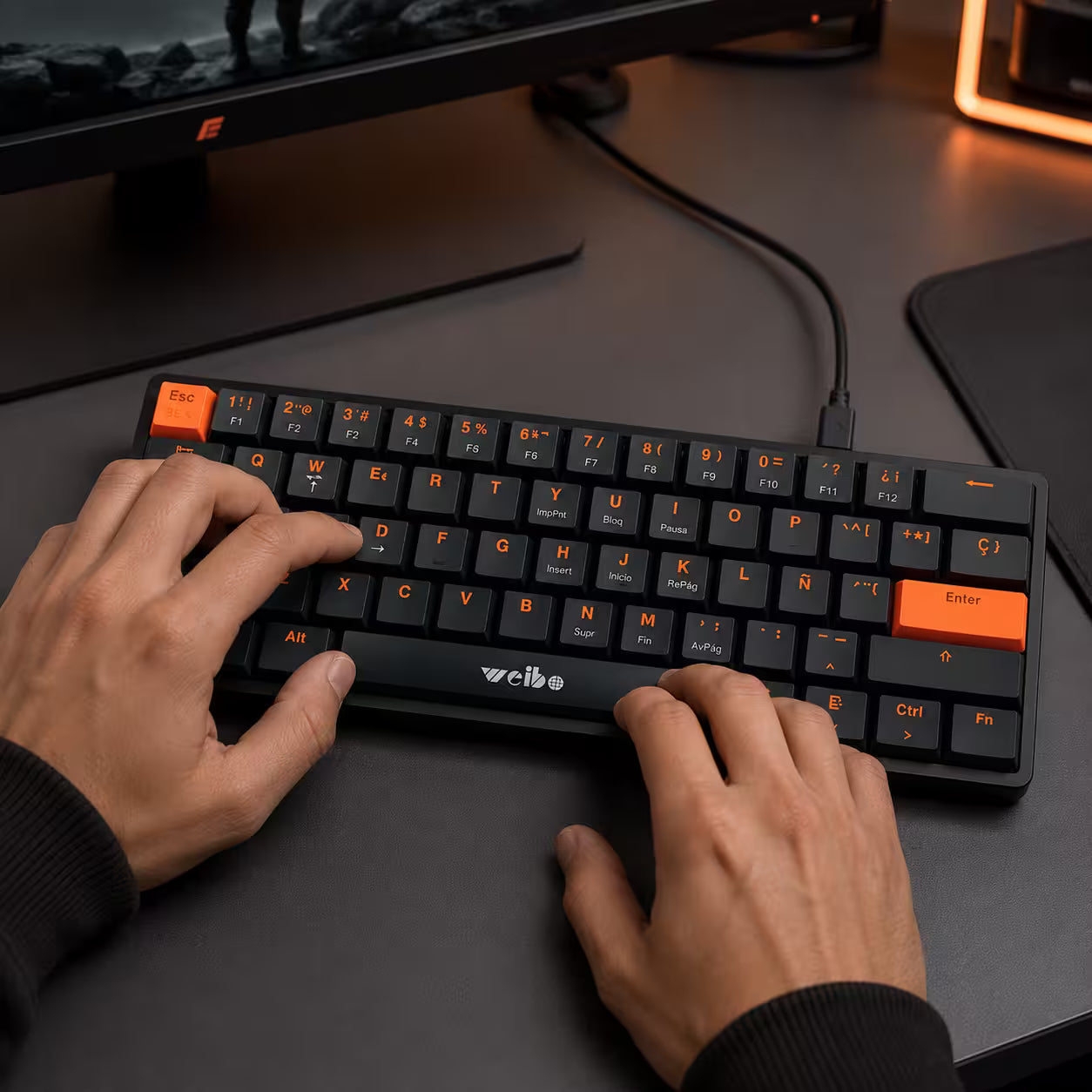 Teclado Mecánico Mini Weibo WB-777 – Switch Rojo | 61 Teclas | Anti-Ghosting | USB-C Desmontable | Sin LED