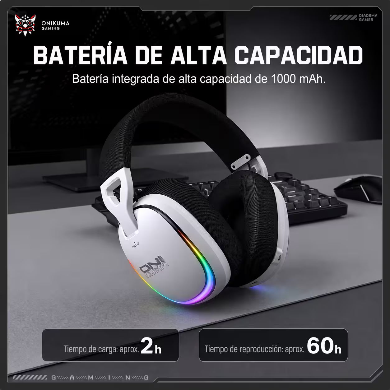 Audífonos Gamer Inalámbricos Onikuma GT805 Blanca| 4 en 1 | Mic Oculto ENC | 60H Batería | PS5, PC, Switch, Móvil