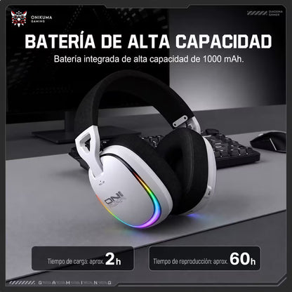 Audífonos Gamer Inalámbricos Onikuma GT805 Blanca| 4 en 1 | Mic Oculto ENC | 60H Batería | PS5, PC, Switch, Móvil