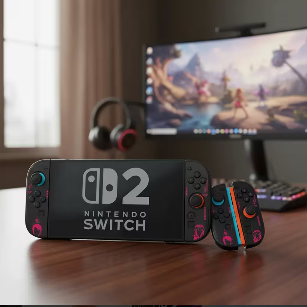 Carcasa Acrílica Nintendo Switch 2 – Zelda Dorado & Fucsia Neón | Split Design