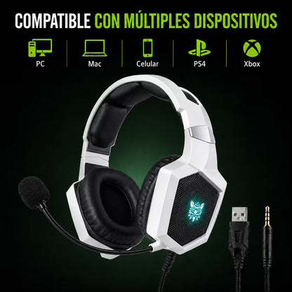 Diadema Gamer ONIKUMA K8 LED RGB Blanca - Micrófono 360°
