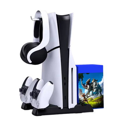 Base de Carga Dual y Ventilación Multifuncional PS5 DOBE - 11 Discos + Ganchos Auriculares | PS5 Slim Pro