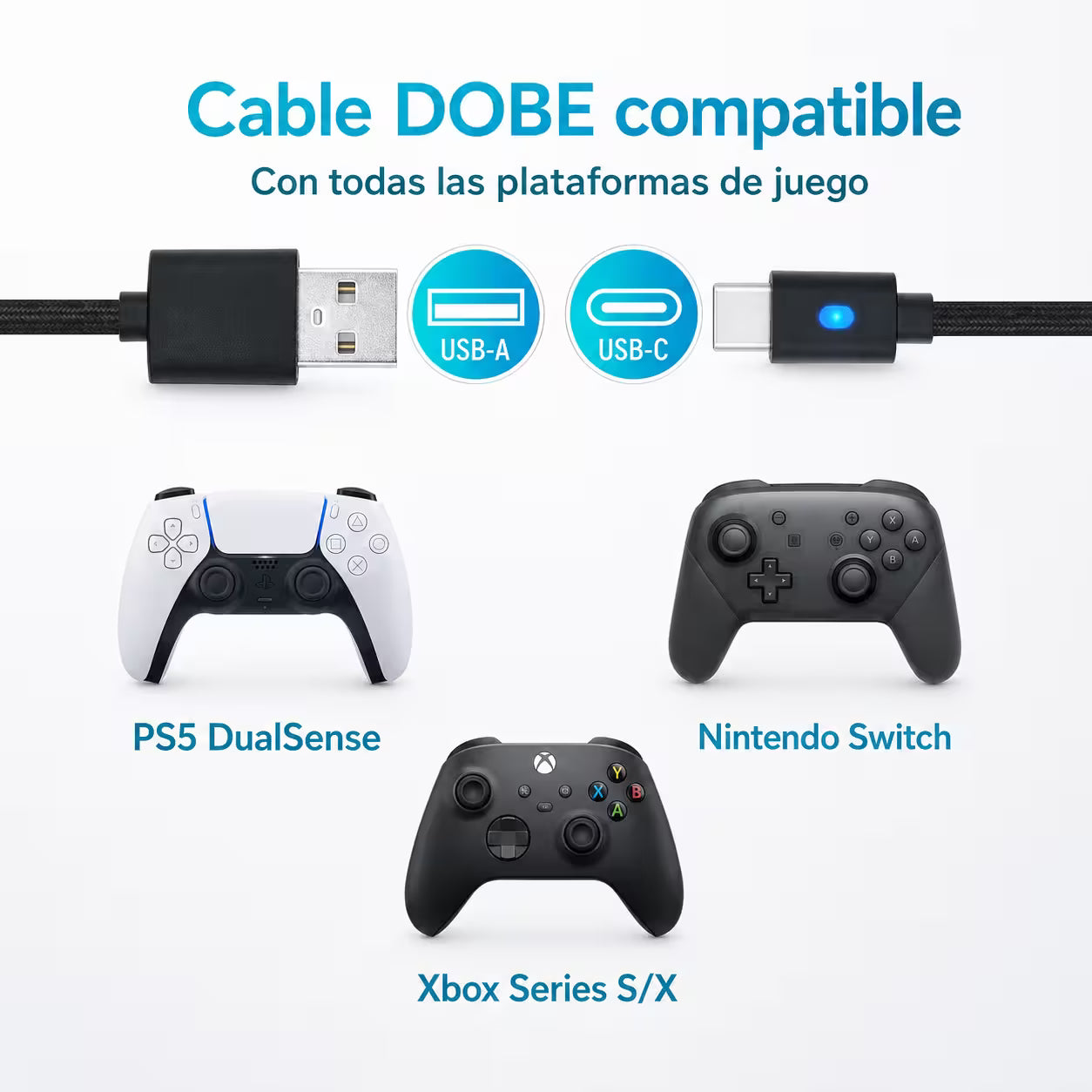 Cable USB-C DOBE 3m - vista 2 cable cargador