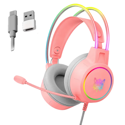 Diadema Gamer Onikuma X15 Pro Rosada – Sonido Envolvente 7.1 | Drivers 50mm | RGB | USB-C | Para Ellas