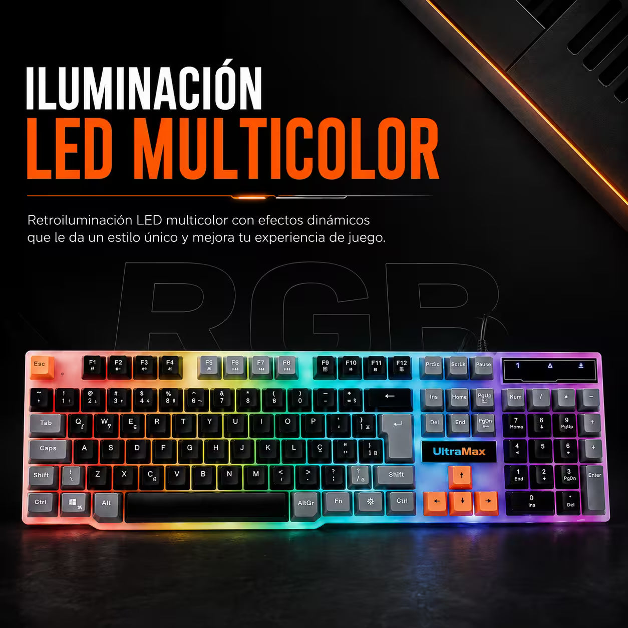 Combo Teclado y Mouse Gamer RGB AOAS A-1020 Negro USB – 104 Teclas con Ñ | DPI 800/1200/1600