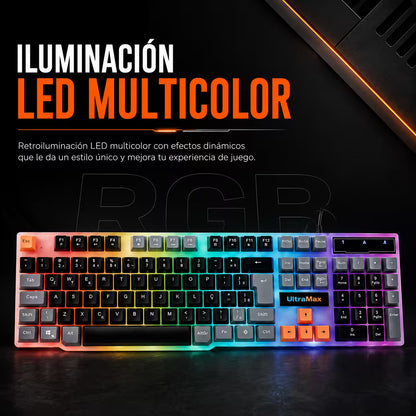 Combo Teclado y Mouse Gamer RGB AOAS A-1020 Negro USB – 104 Teclas con Ñ | DPI 800/1200/1600