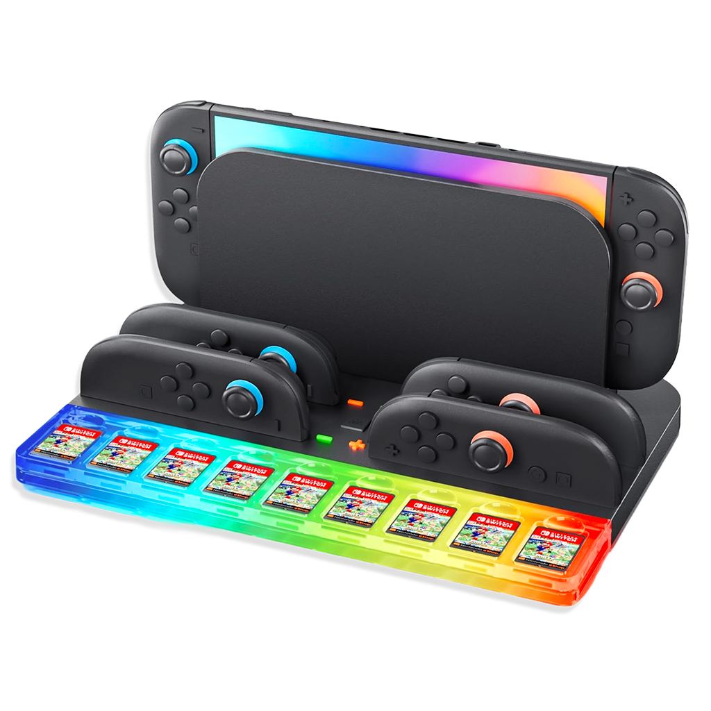 Base de Carga y Almacenamiento Nintendo Switch 2 - 4 Joy-Con RGB 9 Tarjetas USB-C All-in-One