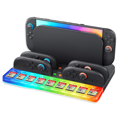 Base de Carga y Almacenamiento Nintendo Switch 2 - 4 Joy-Con RGB 9 Tarjetas USB-C All-in-One