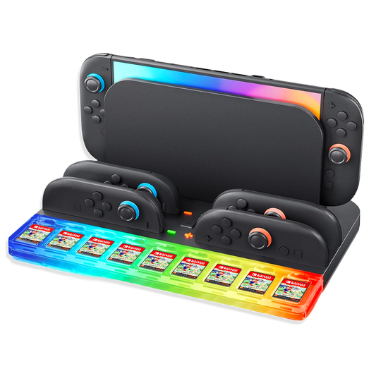 Base de Carga y Almacenamiento Nintendo Switch 2 - 4 Joy-Con RGB 9 Tarjetas USB-C All-in-One