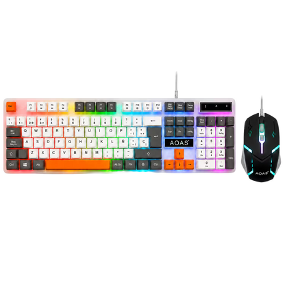 Combo Teclado y Mouse Gamer RGB AOAS A-1020 Blanco USB – 104 Teclas con Ñ | DPI 800/1200/1600