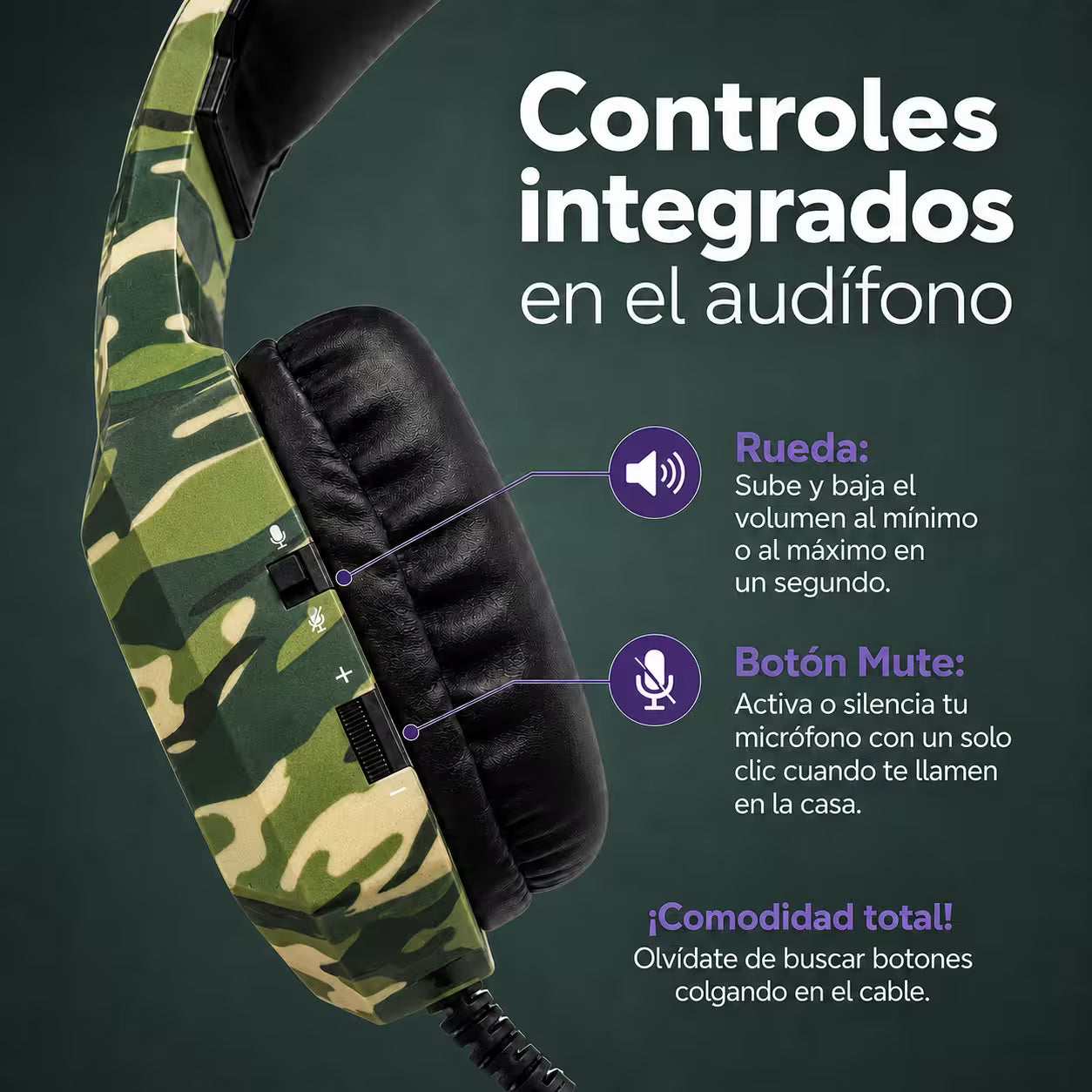 Diadema Gamer ONIKUMA K8 LED RGB Verde Camuflado - Micróf... - vista 5 diadema gamer audífonos