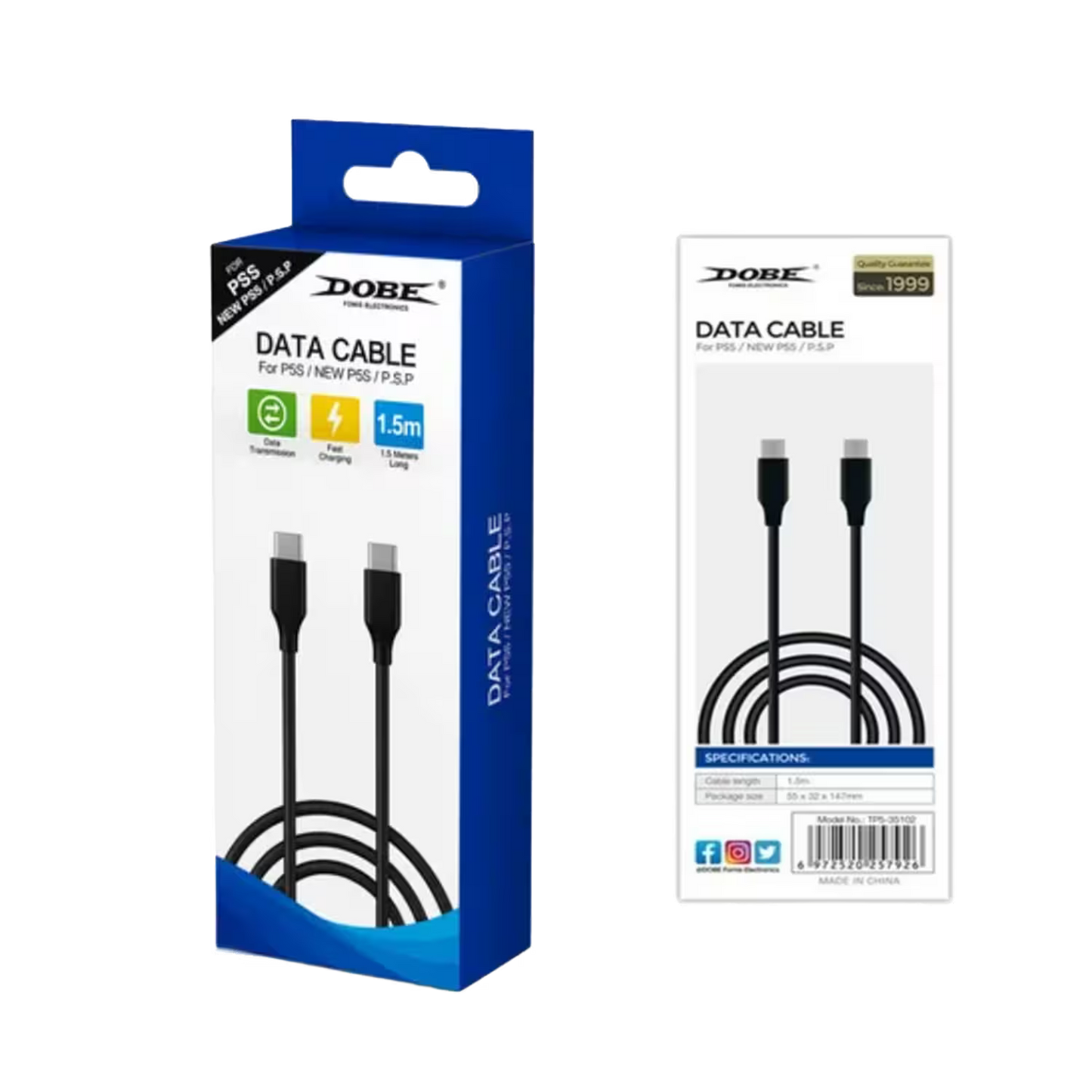 Cable USB-C a USB-C DOBE 1.5m  – Carga Rápida 5V/3A + Datos 480Mbps | Nailon Trenzado