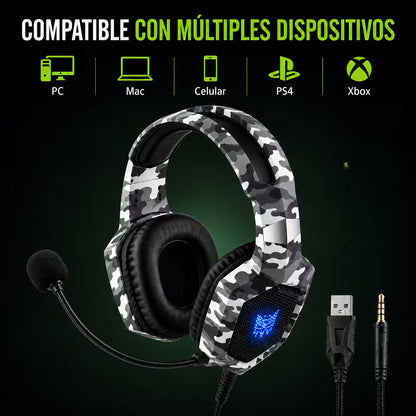 Diadema Gamer ONIKUMA K8 LED RGB Blanca Camuflada - Micró... - vista 7 diadema gamer audífonos