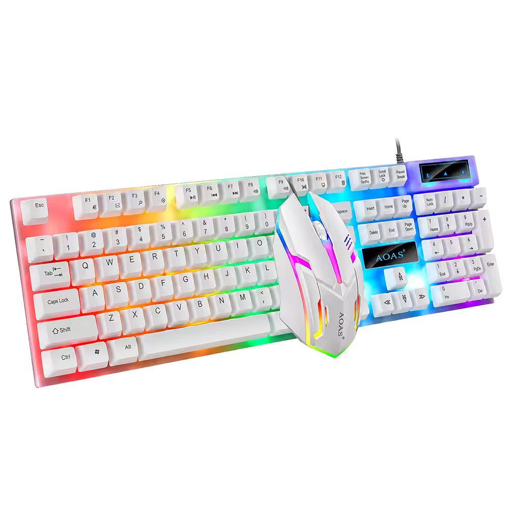 Combo Teclado y Mouse Gamer AOAS M-400 - Blanco | 104 Teclas RGB 1600 DPI USB