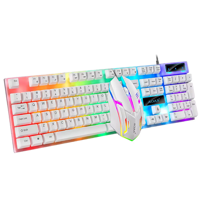 Combo Teclado y Mouse Gamer AOAS M-400 - Blanco | 104 Teclas RGB 1600 DPI USB