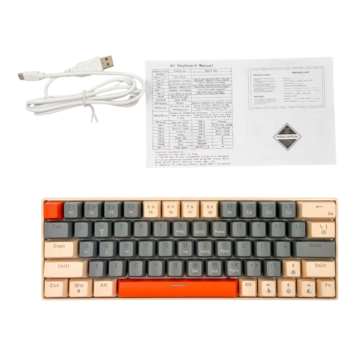 Teclado mecánico para juegos T-Wolf T60 60% RGB con cable GRIS-HABANO