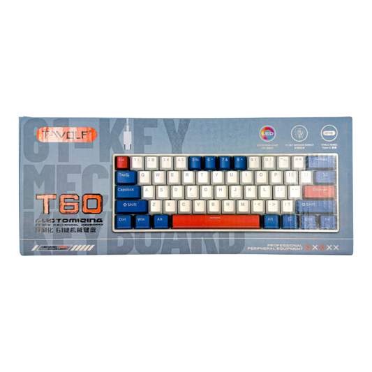 Teclado mecánico para juegos T-Wolf T60 60% RGB con cable BLANCO- AZUL