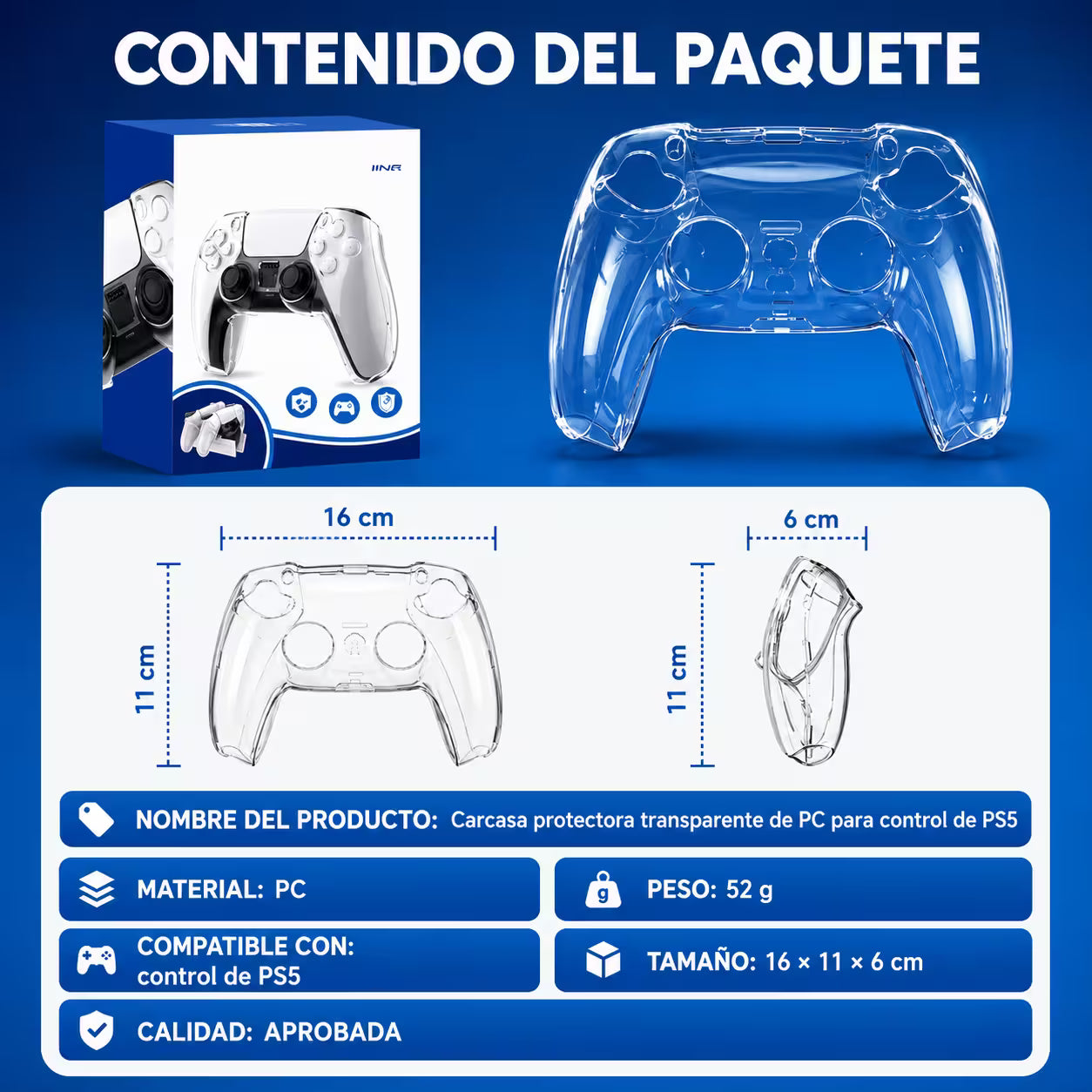 Carcasa Protectora Rígida Acrílico Control PS5 DualSense | Transparente Anti-Rañaduras