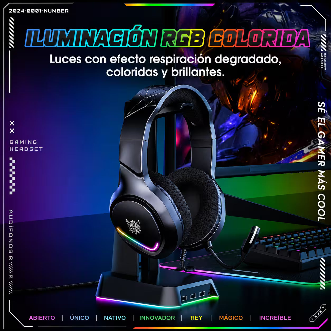 Diadema Gamer ONIKUMA X31 RGB Negra – Drivers 50mm | Mic Flexible 360° | Cable 2.1m