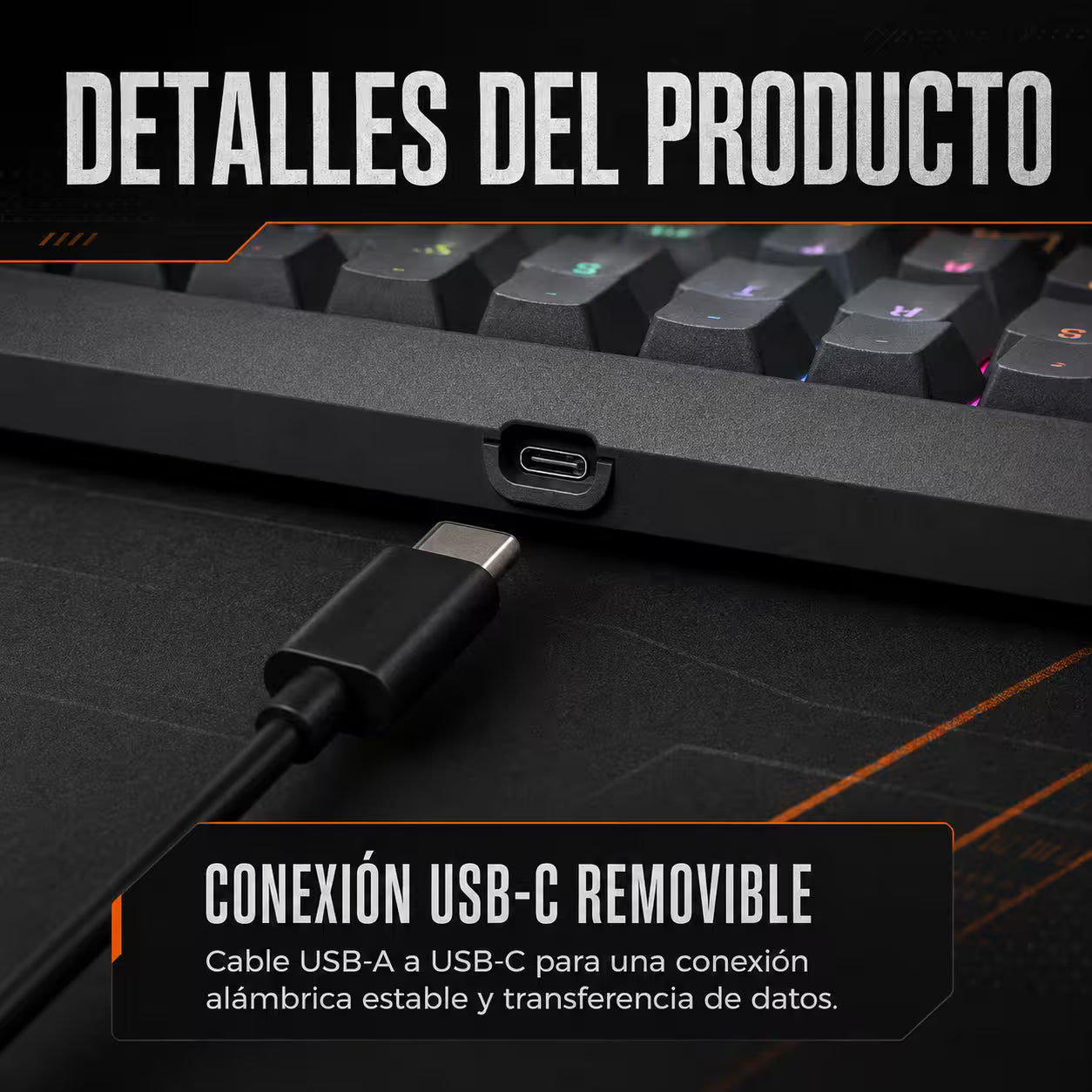 Teclado Mecánico con Cable WB-555 Gris – Switch Rojo | RGB 9 Efectos | 106 Teclas con Ñ | Anti-Ghosting | Perilla Volumen