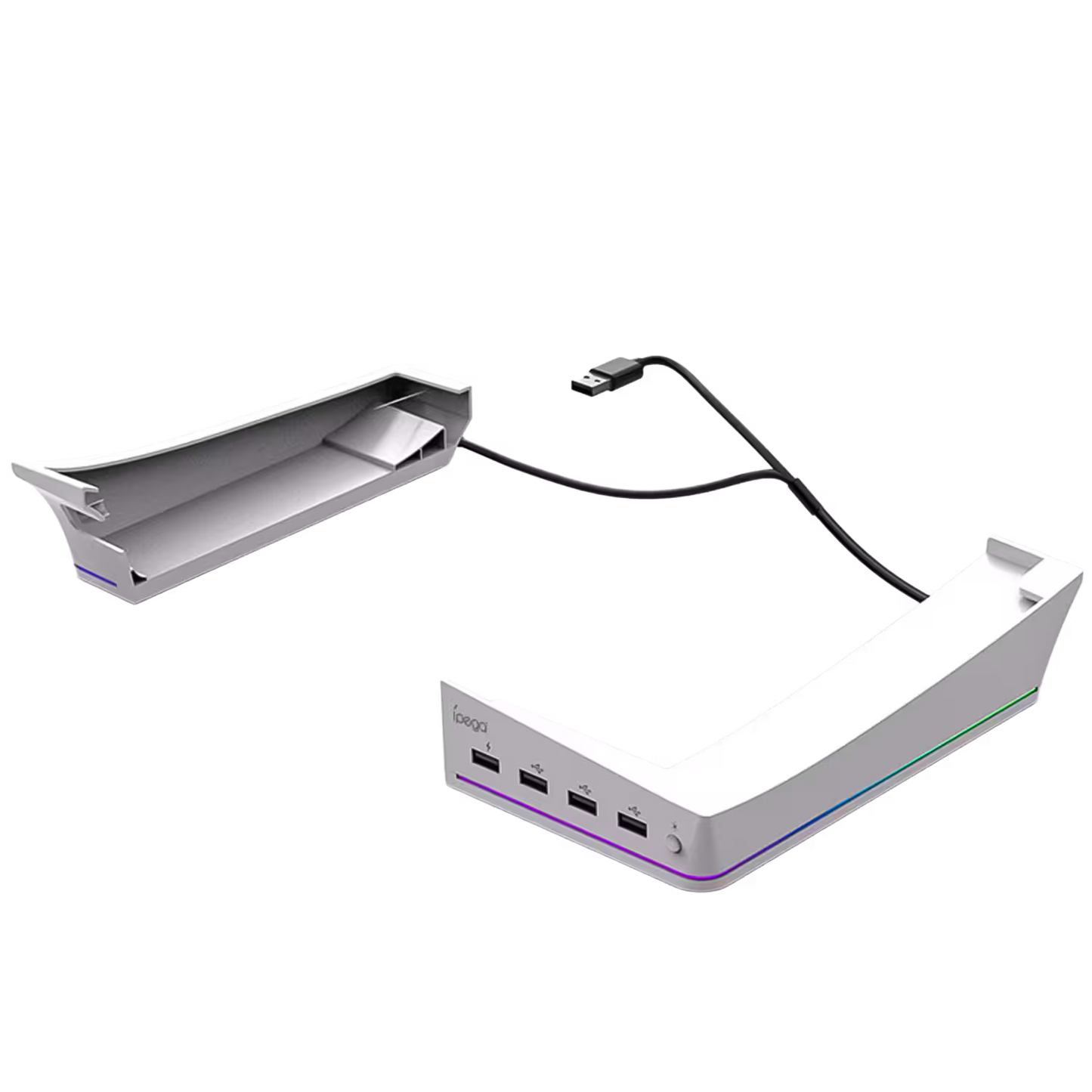 Base Horizontal RGB 4-en-1 iPega – PS5 Slim y PS5 Pro | Hub 4x USB 2.0 | 14 Modos RGB