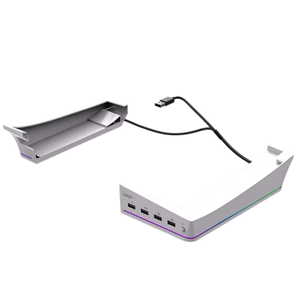 Base Horizontal RGB 4-en-1 iPega – PS5 Slim y PS5 Pro | Hub 4x USB 2.0 | 14 Modos RGB