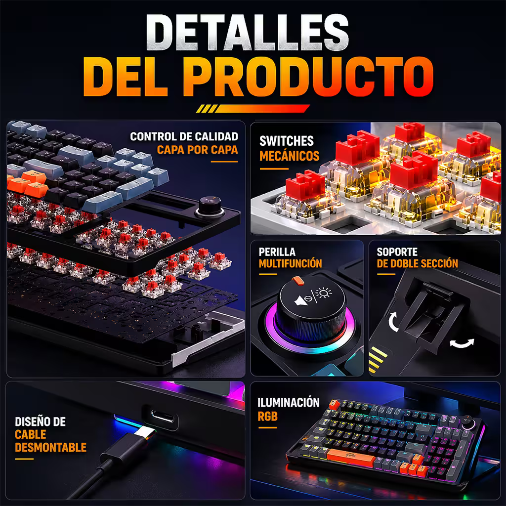 Teclado Mecánico Weibo WB-666 Negro – Switches Red | 97 Teclas | Iluminación Dinámica | Cable