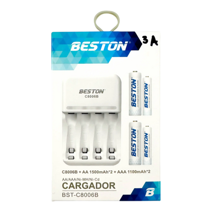 CARGADOR PILAS AAAx4 RANURAS (INCLUYE 4 PILAS RECARGABLES DE 1100mAh)
