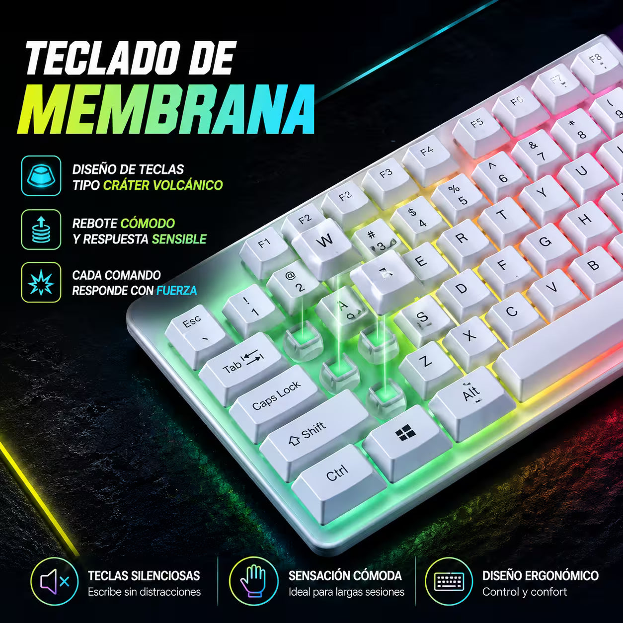 Combo Teclado y Mouse Gamer AOAS M-400 - Blanco | 104 Teclas RGB 1600 DPI USB