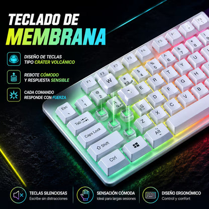 Combo Teclado y Mouse Gamer AOAS M-400 - Blanco | 104 Teclas RGB 1600 DPI USB