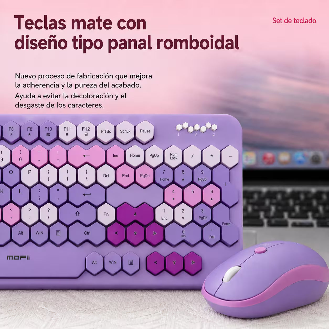 Combo Teclado y Mouse MOFII Honey — Morado | Inalámbrico 2.4G 1200 DPI Membrana