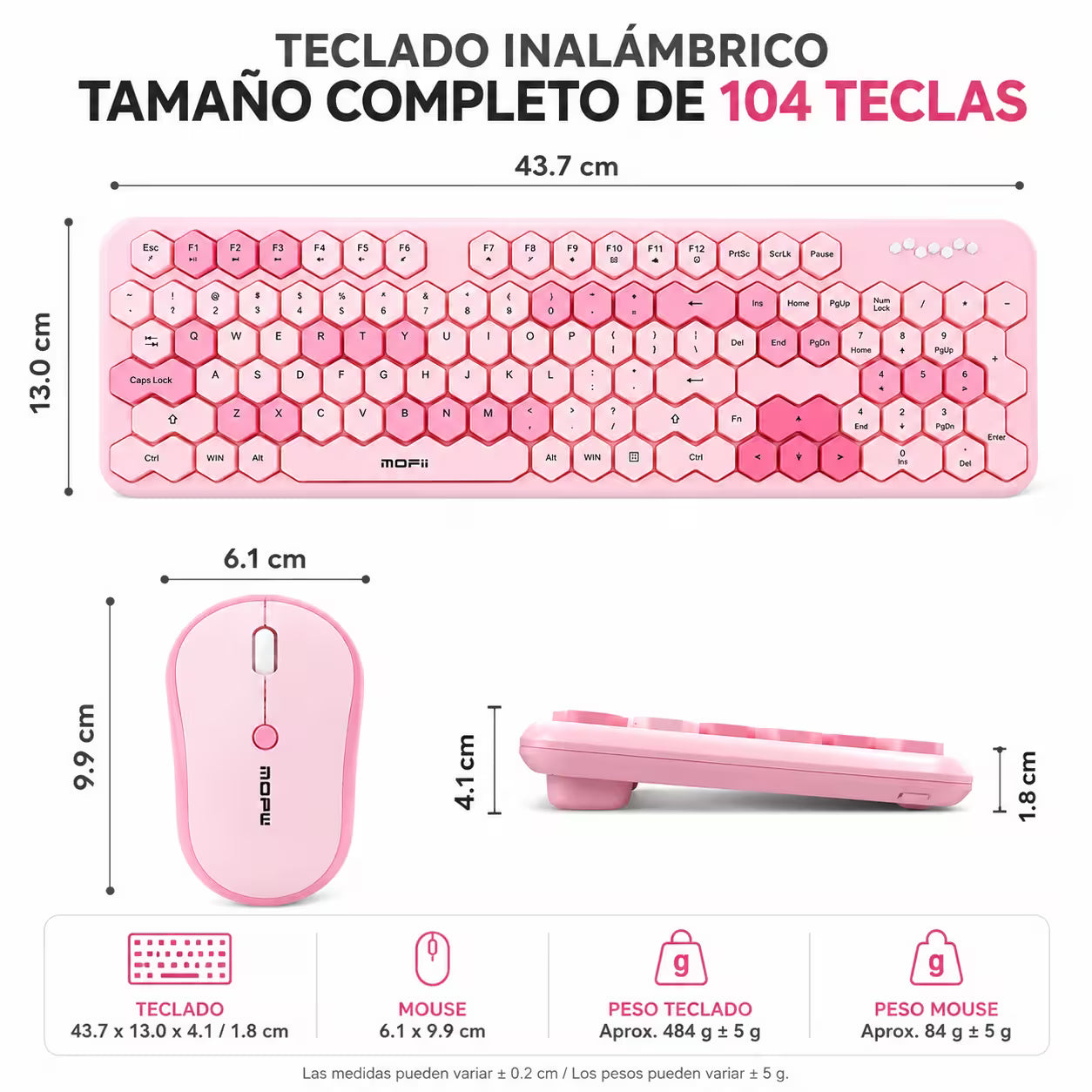 Combo Teclado y Mouse MOFII Honey — Rosado | Inalámbrico 2.4G 1200 DPI Membrana