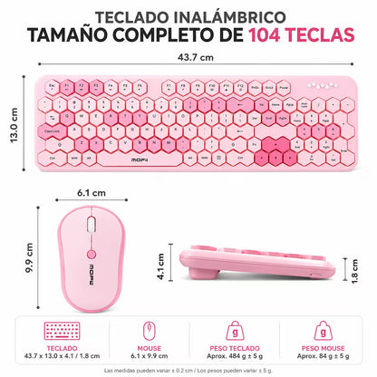 Combo Teclado y Mouse MOFII Honey — Rosado | Inalámbrico 2.4G 1200 DPI Membrana